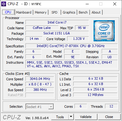 screenshot of CPU-Z validation for Dump [vrninc] - Submitted by  ShrimpBrime  - 2021-12-12 06:04:09