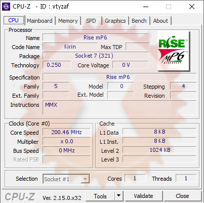 screenshot of CPU-Z validation for Dump [vtyzaf] - Submitted by  Max1024, Belarus Extreme Team  - 2025-03-26 20:56:15