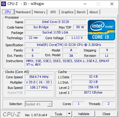 screenshot of CPU-Z validation for Dump [w3hqgw] - Submitted by  ribeirocross  - 2021-10-20 15:23:41