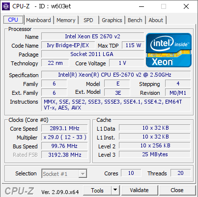 screenshot of CPU-Z validation for Dump [w603et] - Submitted by  Anonymous  - 2024-06-28 07:26:38