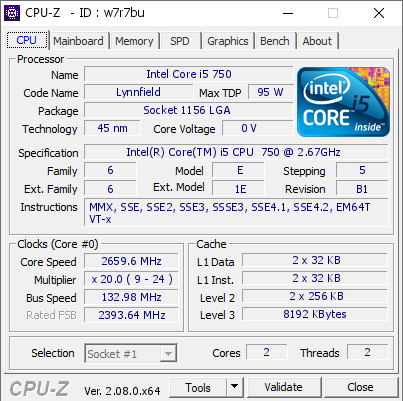 screenshot of CPU-Z validation for Dump [w7r7bu] - Submitted by  DESKTOP-VUI7J6C  - 2024-01-22 07:58:44