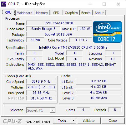 screenshot of CPU-Z validation for Dump [whp5nz] - Submitted by  Anonymous  - 2023-05-22 20:29:29