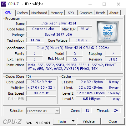 screenshot of CPU-Z validation for Dump [wl8jha] - Submitted by  TriOx.SGI  - 2020-04-03 10:09:51