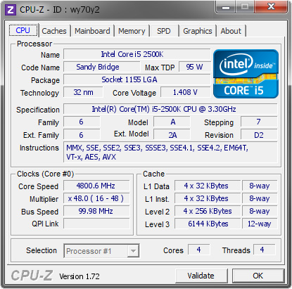 Intel Core I5 2500k 4800 6 Mhz Cpu Z Validator