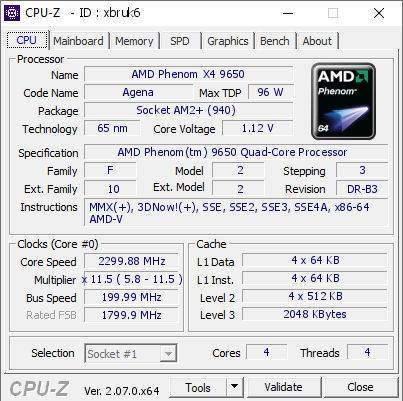 AMD Phenom X4 9650 2299.88 MHz CPU Z VALIDATOR