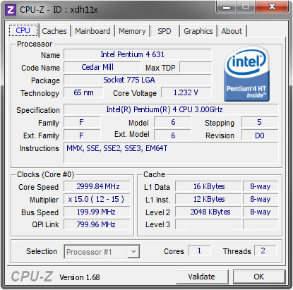 Intel Pentium 4 631 2999 84 Mhz Cpu Z Validator