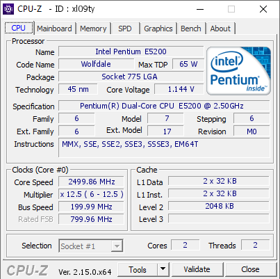 screenshot of CPU-Z validation for Dump [xl09ty] - Submitted by  Anonymous  - 2025-04-03 21:43:26
