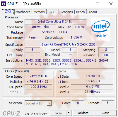 screenshot of CPU-Z validation for Dump [xq68ie] - Submitted by  hocayu  - 2024-09-05 08:52:26