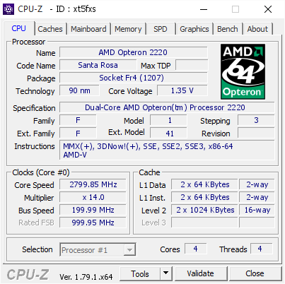 bagage scherm heel veel AMD Opteron 2220 @ 2799.85 MHz - CPU-Z VALIDATOR