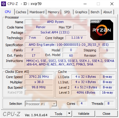 screenshot of CPU-Z validation for Dump [xvqr59] - Submitted by  GouXY  - 2020-12-15 03:02:09