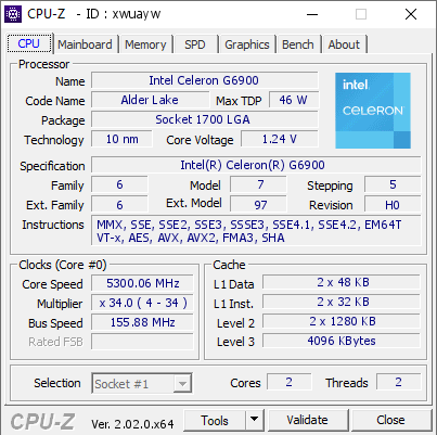 screenshot of CPU-Z validation for Dump [xwuayw] - Submitted by  Sunny  - 2022-10-05 07:27:30