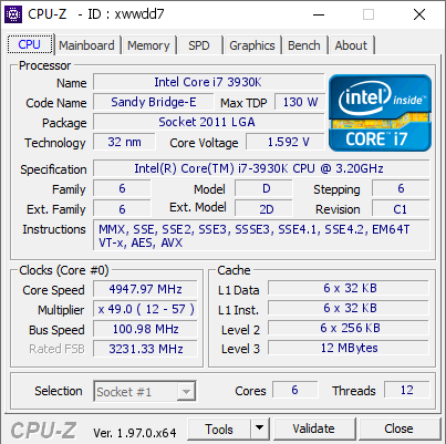 screenshot of CPU-Z validation for Dump [xwwdd7] - Submitted by  WIN-D7FK0BCU2D5  - 2021-11-01 12:29:43