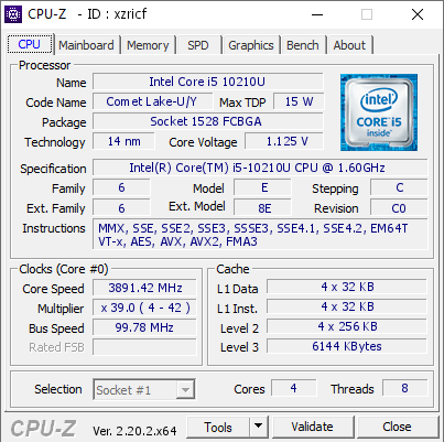 screenshot of CPU-Z validation for Dump [xzricf] - Submitted by  LAPTOP-CTB3SELJ  - 2026-08-11 09:26:09