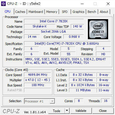 screenshot of CPU-Z validation for Dump [y5elw2] - Submitted by  Anonymous  - 2017-10-22 17:39:08