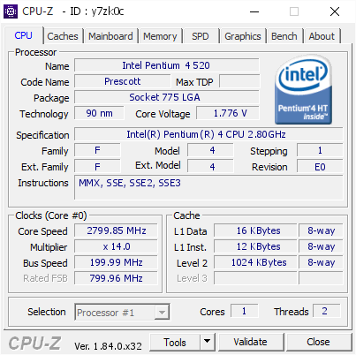 Intel Pentium 4 520 2799 85 Mhz Cpu Z Validator