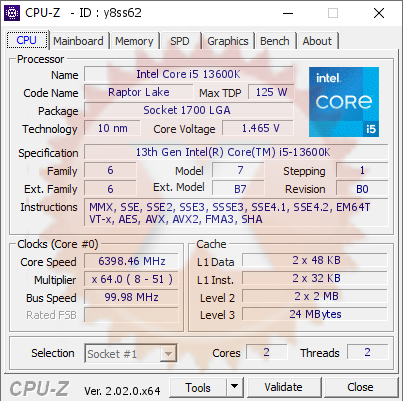 screenshot of CPU-Z validation for Dump [y8ss62] - Submitted by  Matsglobetrotter  - 2022-11-06 17:59:41