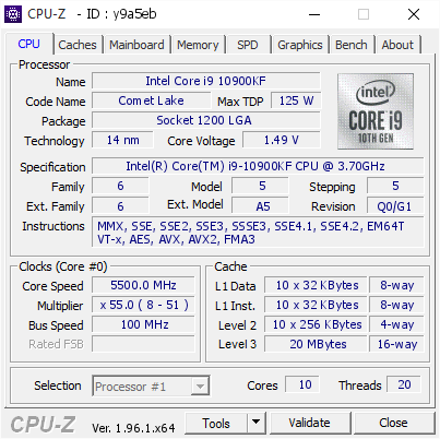 screenshot of CPU-Z validation for Dump [y9a5eb] - Submitted by  Anonymous  - 2021-08-31 12:17:27