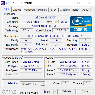 Intel Core I5 3230m 2593 81 Mhz Cpu Z Validator