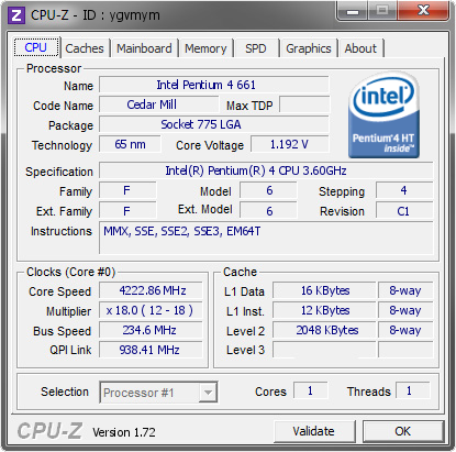 Intel Pentium 4 661 4222 86 Mhz Cpu Z Validator