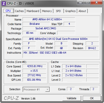 AMD Athlon 64 X2 6000+ @ 4293.81 MHz - CPU-Z VALIDATOR