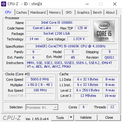 screenshot of CPU-Z validation for Dump [ytvq2x] - Submitted by  Anonymous  - 2021-05-23 03:32:12