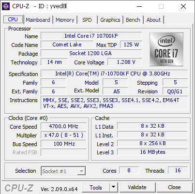 Intel Core i7 10700KF @ 4700 MHz - CPU-Z VALIDATOR