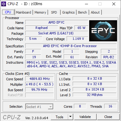 screenshot of CPU-Z validation for Dump [z03lms] - Submitted by  Anonymous  - 2024-08-02 03:20:14