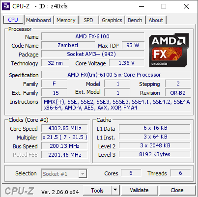 screenshot of CPU-Z validation for Dump [z40xfs] - Submitted by  DESKTOP-K6FG7KV  - 2023-05-26 19:57:42