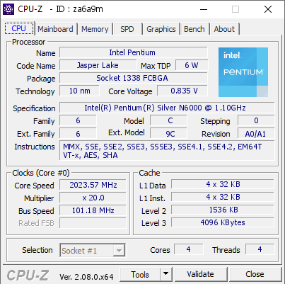 Intel Pentium @ 2023.57 MHz - CPU-Z VALIDATOR