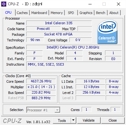 screenshot of CPU-Z validation for Dump [zdbjnl] - Submitted by  CSZ  - 2018-01-05 23:40:55