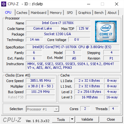 screenshot of CPU-Z validation for Dump [zkdatp] - Submitted by  safedisk  - 2020-05-13 16:28:54