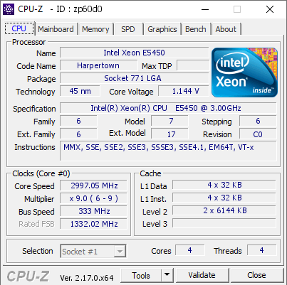 screenshot of CPU-Z validation for Dump [zp60d0] - Submitted by  Anonymous  - 2026-01-31 17:57:17