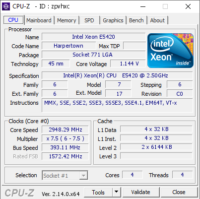 screenshot of CPU-Z validation for Dump [zpvhxc] - Submitted by  HOME-PC  - 2026-08-19 13:57:35