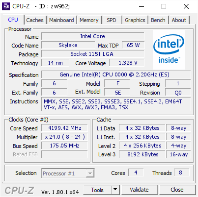 screenshot of CPU-Z validation for Dump [zw962j] - Submitted by  Anonymous  - 2017-09-05 00:17:54