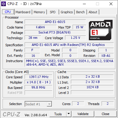 screenshot of CPU-Z validation for Dump [zx78na] - Submitted by  DESKTOP-QB7APFK  - 2023-12-24 21:14:44
