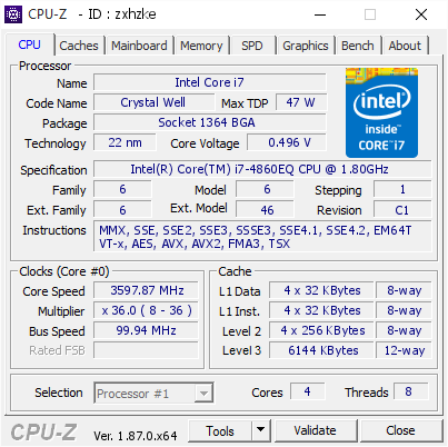 screenshot of CPU-Z validation for Dump [zxhzke] - Submitted by  DESKTOP-QDQT0D0  - 2019-03-02 11:26:58